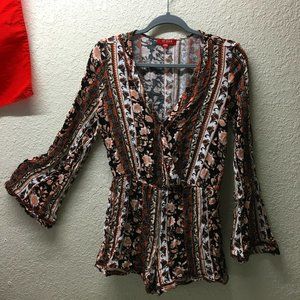 Medium long sleeve boho romper, shorts - Express